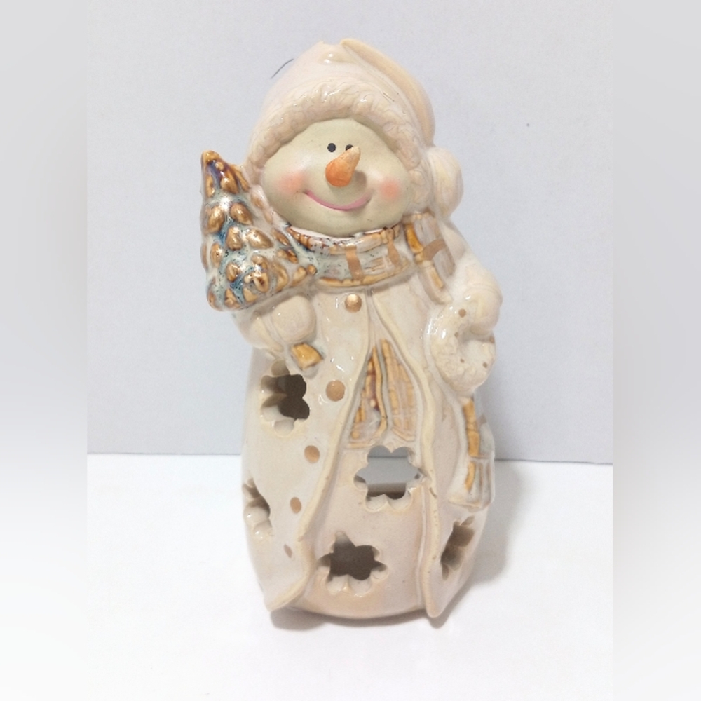 Ceramic Snowman Tealight Holder Christmas Winter Decor by Tii Collections